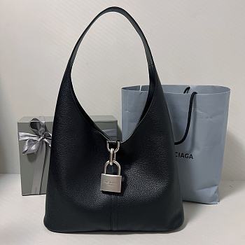 Balenciaga Locker Medium North-South Hobo Bag Black Silver 35x10x26cm