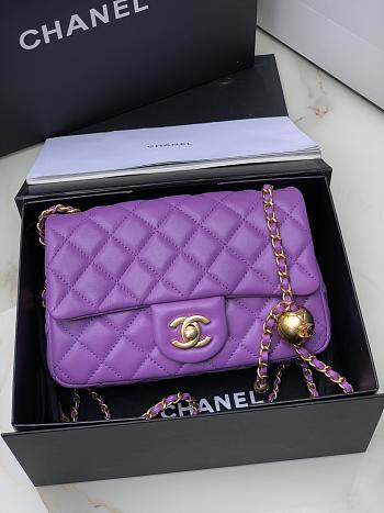 Chanel Flap Bag Purple Lambskin Gold 20cm