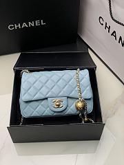 Chanel Flap Bag Blue Lambskin Gold 20cm - 1