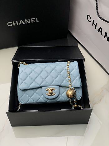 Chanel Flap Bag Blue Lambskin Gold 20cm