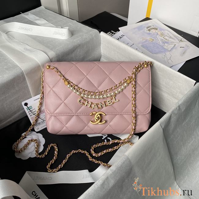 Chanel Flap Bag Pink Gold Lambskin 23x8.5x15cm - 1