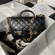 Chanel Flap Bag Top Handle Black Lambskin 24x14.5x6.5cm - 1