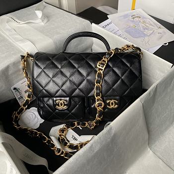 Chanel Flap Bag Top Handle Black Lambskin 24x14.5x6.5cm