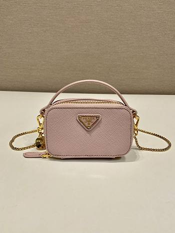 Prada Saffiano Leather Mini Pouch Pink 11x6.5x2.5cm