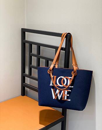 Loewe Anagram Tote Love Small Bag Navy Tan 29x25x14cm