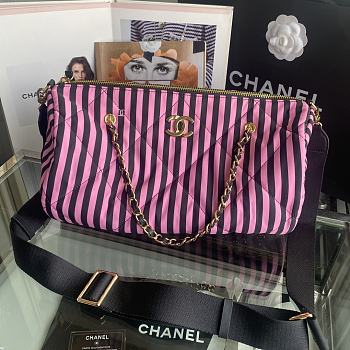 Chanel Large Bowling Bag Fabric Gold Black Pink 20x35x18cm