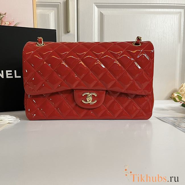 Chanel Jumbo Flap Bag Red Patent Gold 30cm - 1