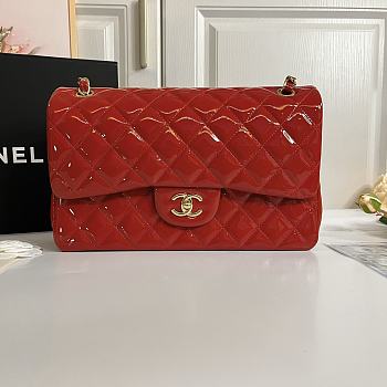 Chanel Jumbo Flap Bag Red Patent Gold 30cm