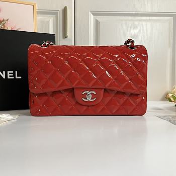 Chanel Jumbo Flap Bag Red Patent Silver 30cm
