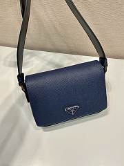 Prada Saffiano Leather Shoulder Bag Blue 19x13x5cm - 5