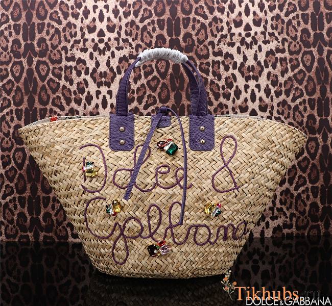 Dolce DG Straw Kendra Bag Purple 44x25x17cm - 1