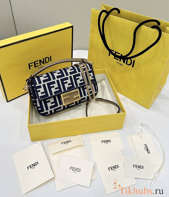 Fendi Baguette Mini Blue FF Jacquard Bag 20x13x5cm - 1