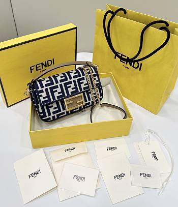 Fendi Baguette Mini Blue FF Jacquard Bag 20x13x5cm