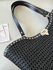 Valentino Garavani Rockstud Raffia Black Tote Bag 31x30x13.5cm - 4