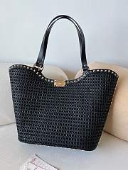 Valentino Garavani Rockstud Raffia Black Tote Bag 31x30x13.5cm - 2