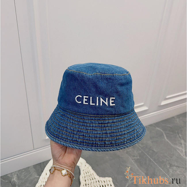 Celine Denim Buckle Hat Blue - 1