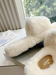 Celine Fur White Slides - 5