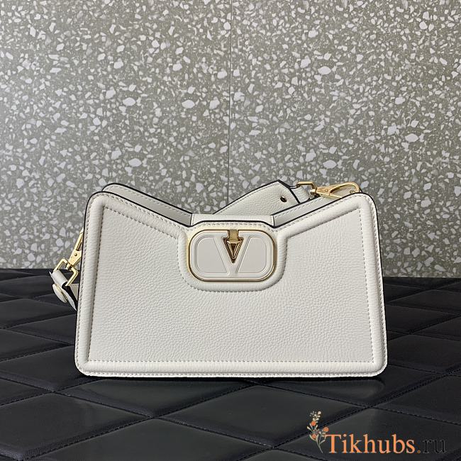 Valentino VLogo Signature Zip-Up Shoulder Bag White 24.5x15x8.5cm - 1