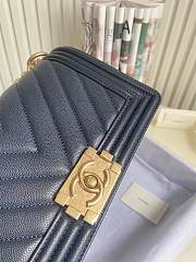 Chanel Leboy Bag Caviar Chevron Navy Blue Gold 25cm - 4