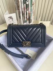 Chanel Leboy Bag Caviar Chevron Navy Blue Silver 25cm - 1