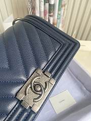 Chanel Leboy Bag Caviar Chevron Navy Blue Silver 25cm - 2