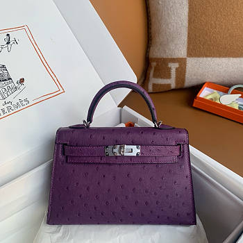 Hermes Mini Kelly Purple Silver Ostrich 19cm