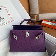 Hermes Mini Kelly Purple Silver Ostrich 19cm - 3