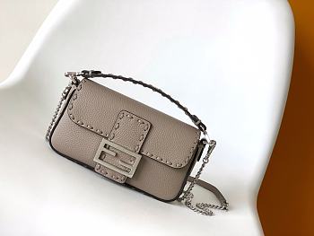 Fendi Baguette Camellia Selleria Bag Dove Grey 20x5x13cm