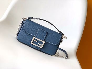 Fendi Baguette Camellia Selleria Bag Blue 20x5x13cm