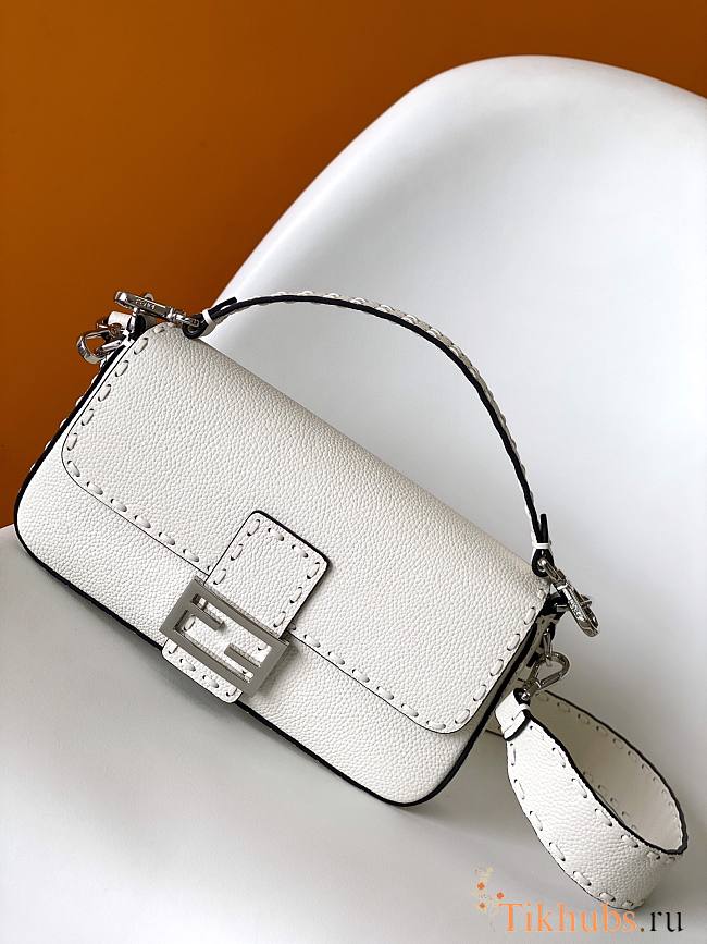 Fendi Baguette Camellia Selleria Bag White Silver 27x15x6cm - 1