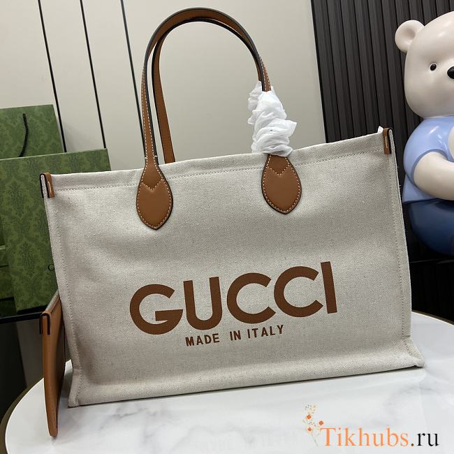 Gucci Medium Tote Bag With Gucci Print Beige 41.5x29x18.5cm - 1