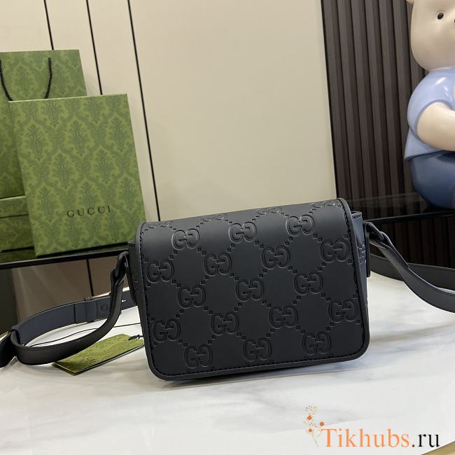Gucci GG Rubber-effect Super Mini Bag Black 17.5x11x6.5cm - 1