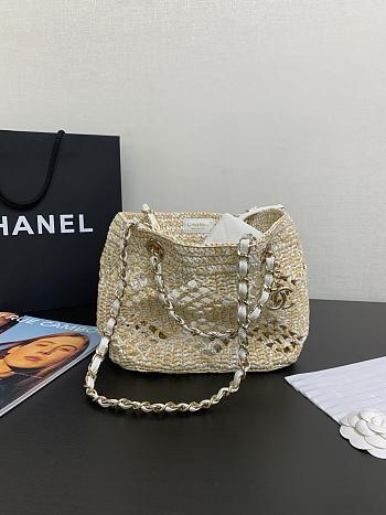 Chanel Small Tote Raffia Gold Beige White 24.5 x 32 x 10 cm