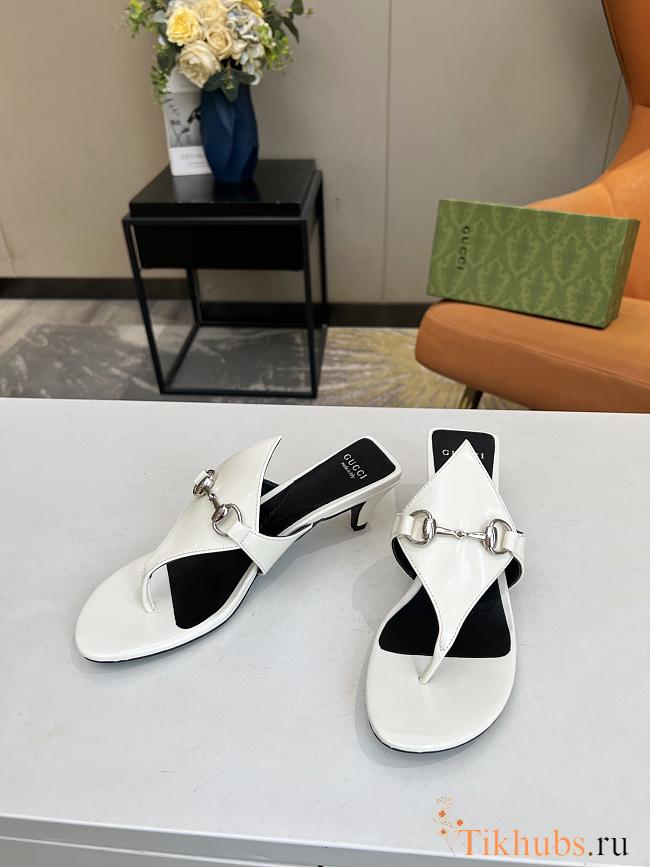 Gucci White Horsebit Leather Thong Sandal Heel 5.5cm - 1