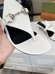 Gucci White Horsebit Leather Thong Sandal Heel 5.5cm - 4