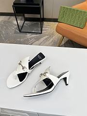 Gucci White Horsebit Leather Thong Sandal Heel 5.5cm - 3