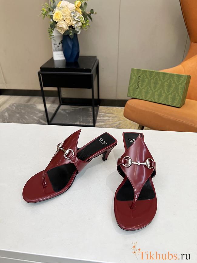 Gucci Red Horsebit Leather Thong Sandal Heel 5.5cm - 1