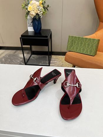 Gucci Red Horsebit Leather Thong Sandal Heel 5.5cm