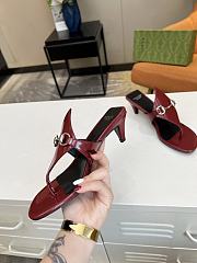 Gucci Red Horsebit Leather Thong Sandal Heel 5.5cm - 2