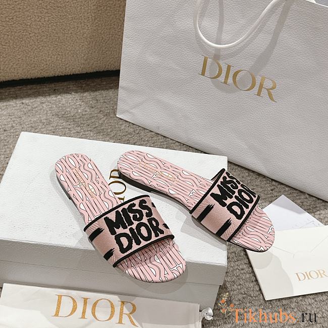 Dior Dway Cotton Pale Pink Allover Slides - 1