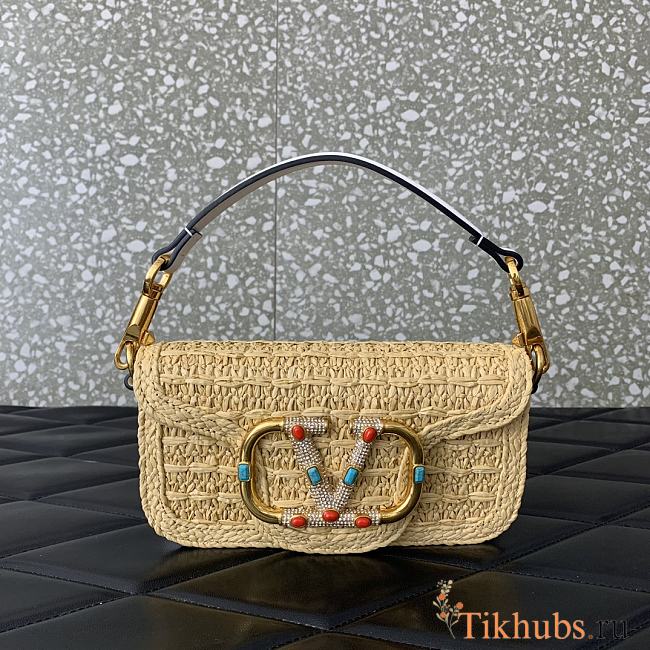 Valentino Garavani Small Locò Raffia Shoulder Bag White 20x11x5cm - 1