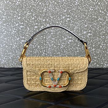 Valentino Garavani Small Locò Raffia Shoulder Bag White 20x11x5cm