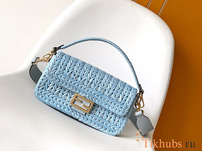 Fendi Baguette Light Blue Leather Interlaced Fiber Bag 27x15x6cm - 1