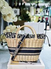 Dior Hat Basket Bag Natural Wicker Blue 35 x 20.5 x 11 cm - 3