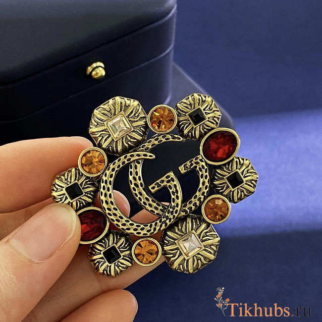 Gucci GG brootch Brooch With Crystal Aging Gold - 1