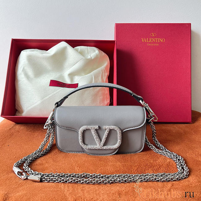 Valentino Small Shoulder Bag With Jewel Grey Logo 20x11x5cm - 1