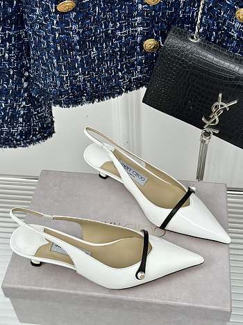 Jimmy Choo Amita Glitter Slingback White Ballerina Pumps 4.5cm