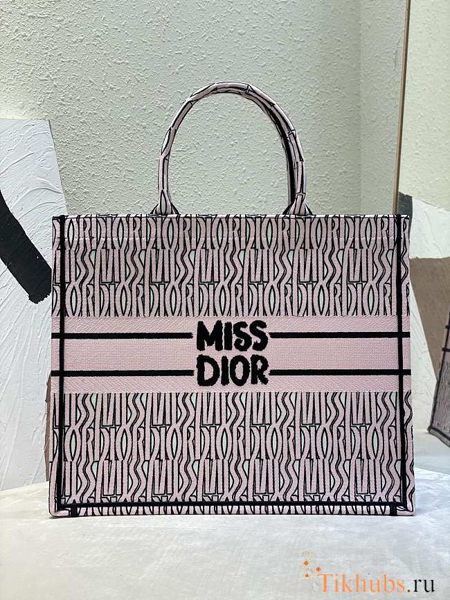 Dior Large Book Tote Pale Pink White Allover 42cm - 1