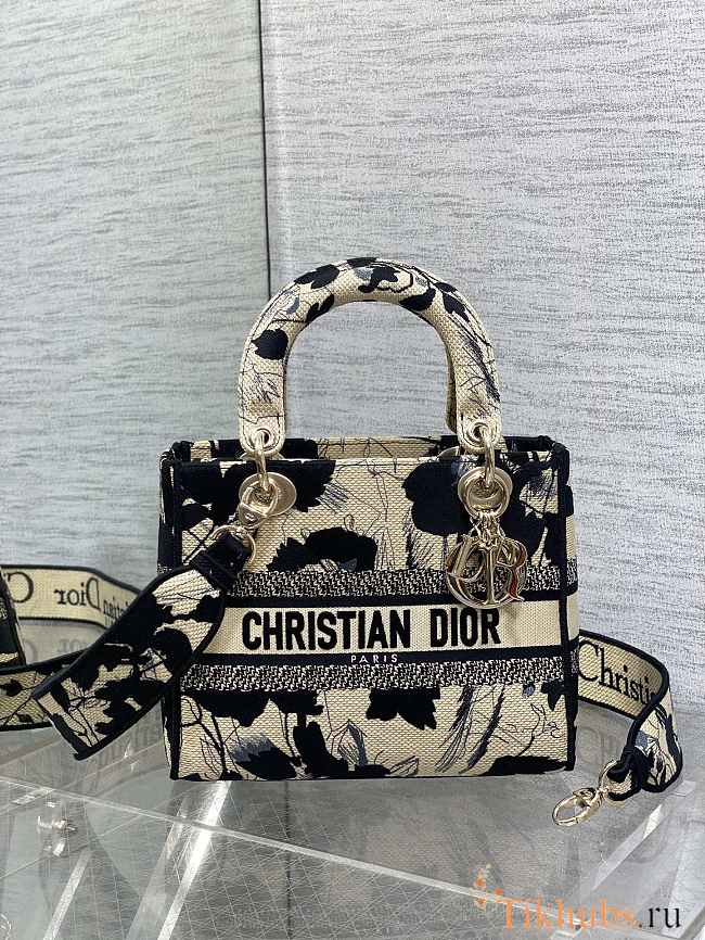 Dior Medium Lady D-Lite Bag Beige Black Fleurs Mystiques 24cm - 1