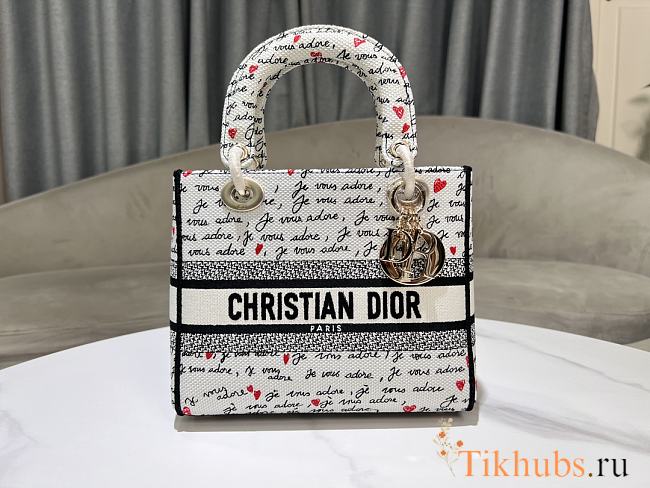 Dior Dioramour Medium Lady D-Lite Bag White Black Red 24cm - 1